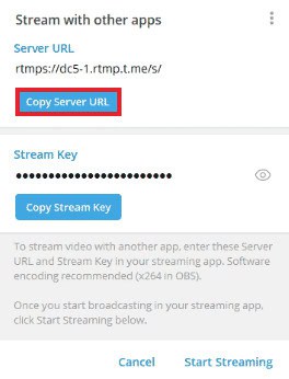 Click on Copy Server URL. How to Go Live on Telegram