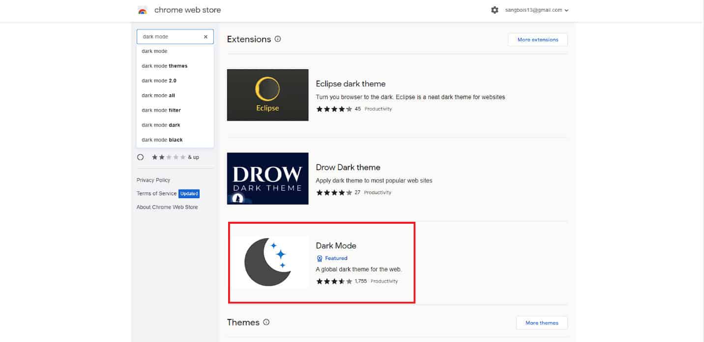 Click on Dark Mode from the search result