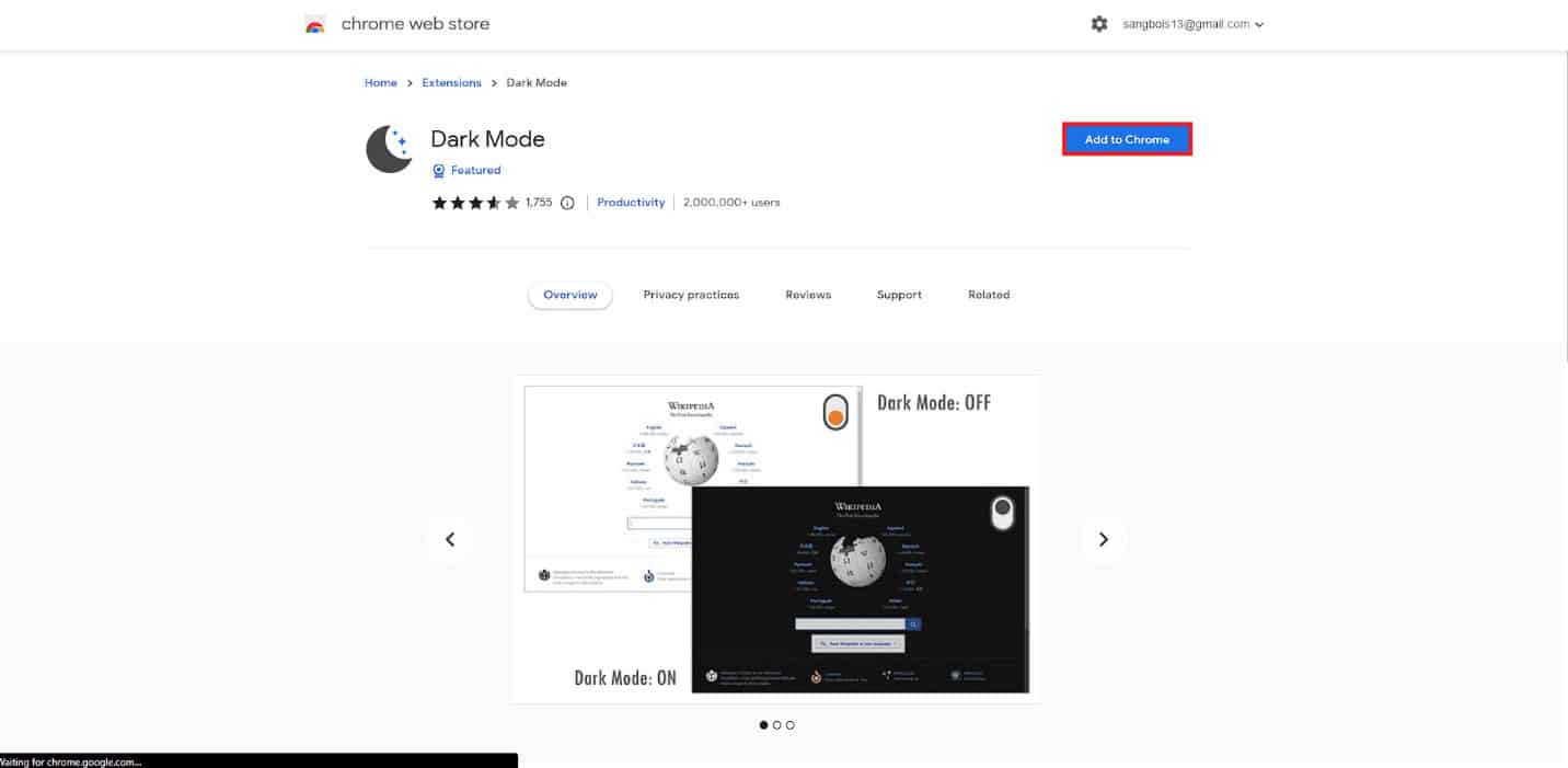 Click on the Add to Chrome option | Gmail dark mode Windows 10, 11 & iPhone