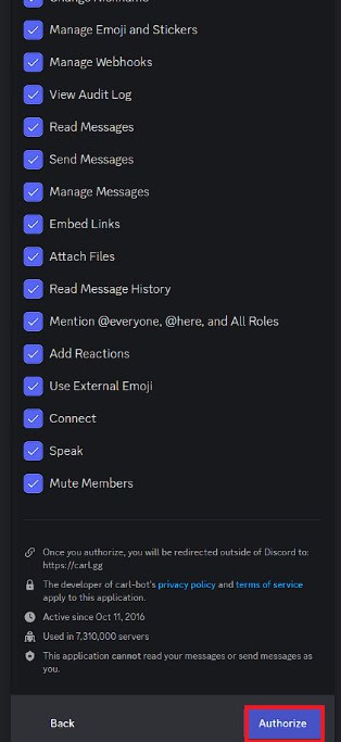 Click on the Authorize button at the bottom of the Permissions window