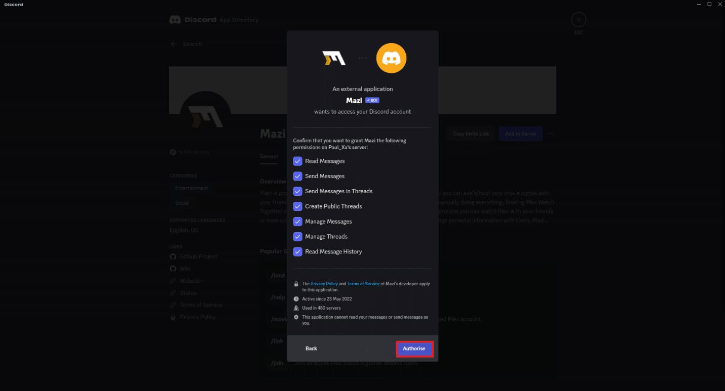 Click on the Authorize button