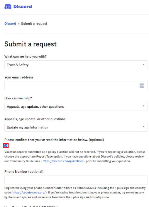 Click on the box under Please confirm that you've read the information below