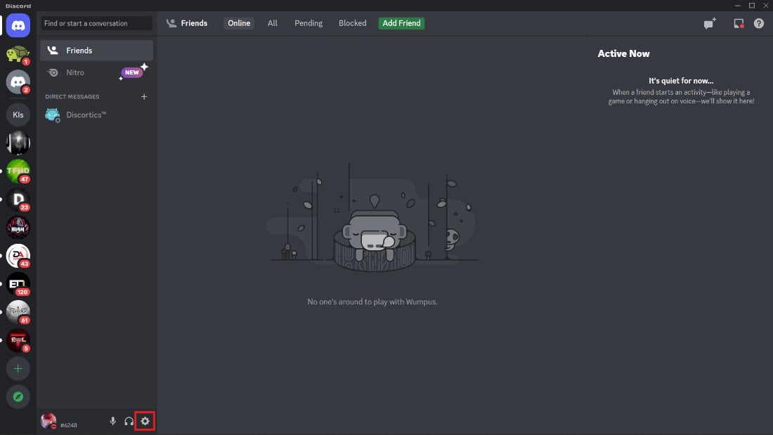 Click on the cogwheel icon to access user settings.