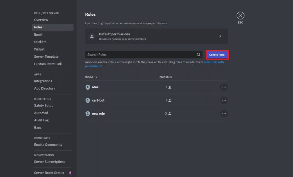 Click on the Create Role button
