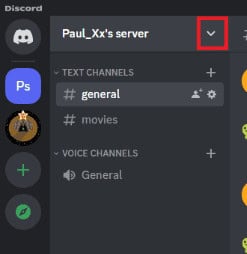 Click on the downward arrow to bring down the server menu