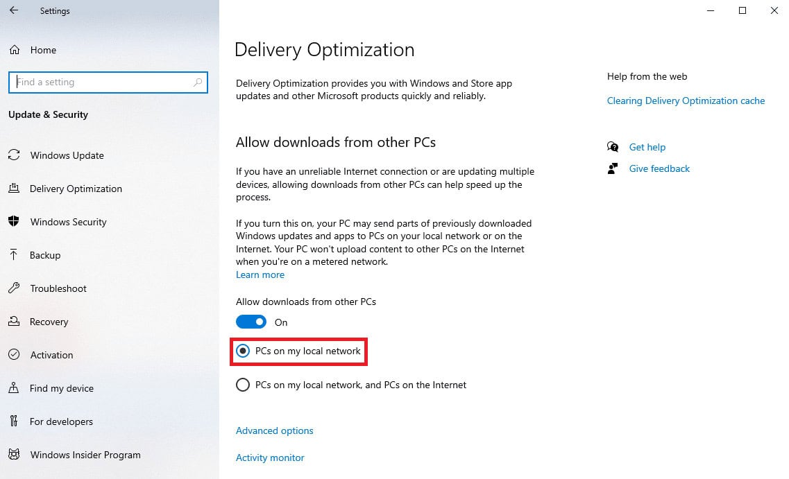 click on the PCs on my local network radio button