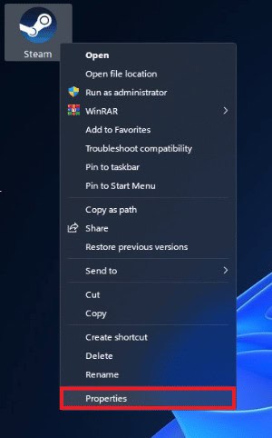 Click on the Properties option