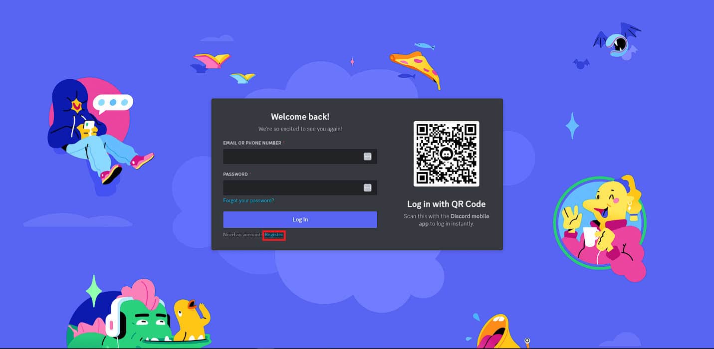 Click on the Register option next to Need an account