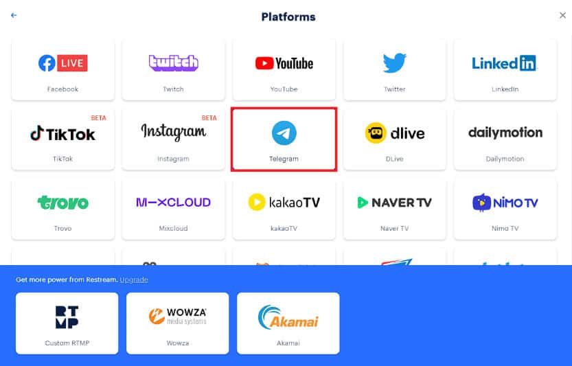 Click on the Telegram option