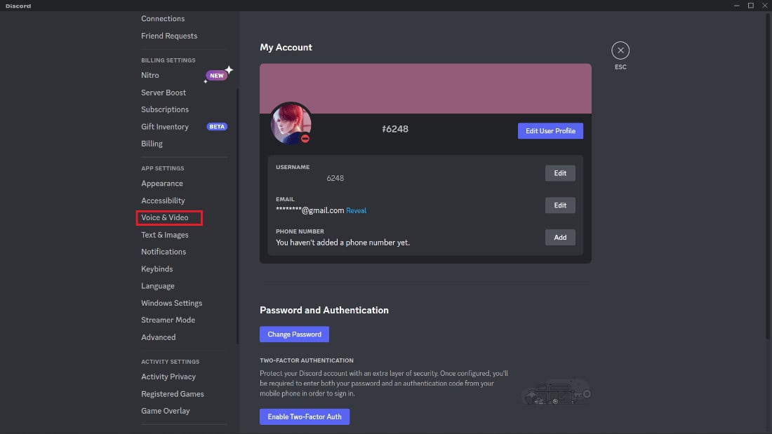 Click on the Voice and Video section in the User Settings. | How to Mute Mic in Discord