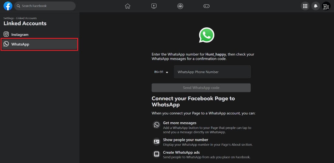 Click on the WhatsApp tab