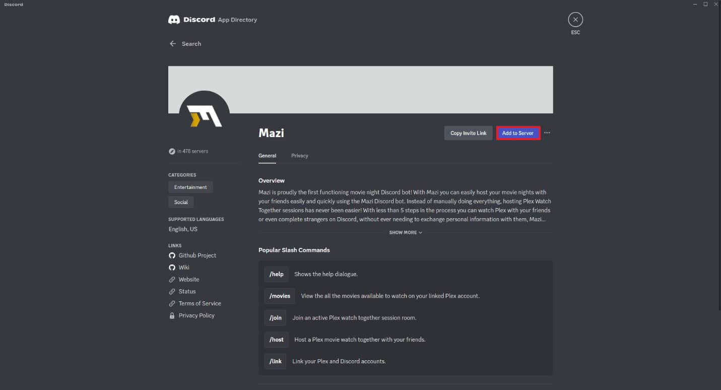 Click the Add to Server button