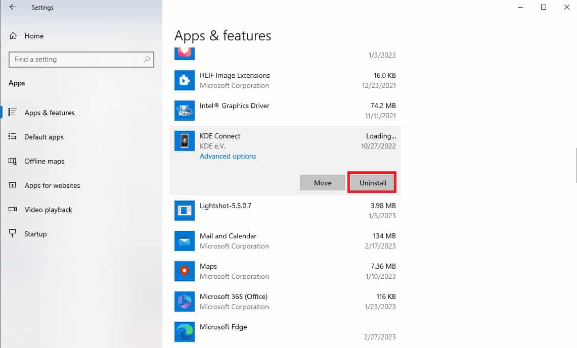 click Uninstall