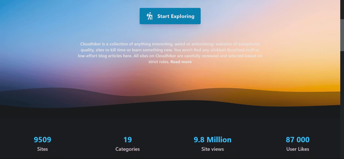 Cloudhiker website. 19 Best StumbleUpon Alternatives