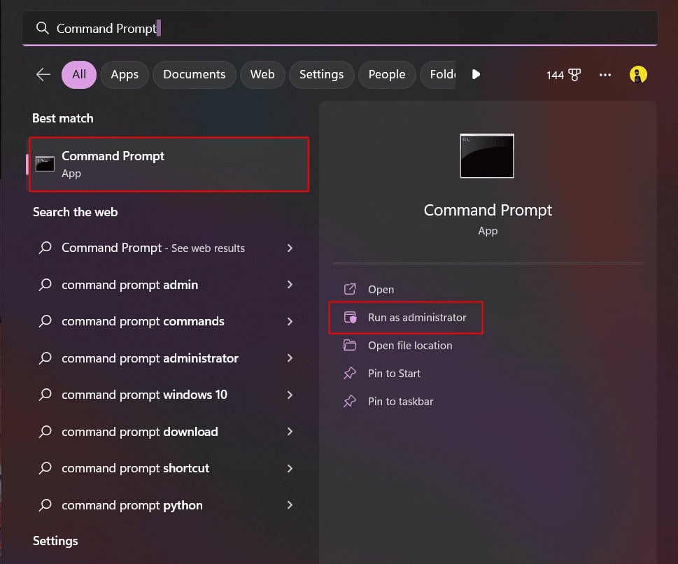 Command Prompt run as administrator