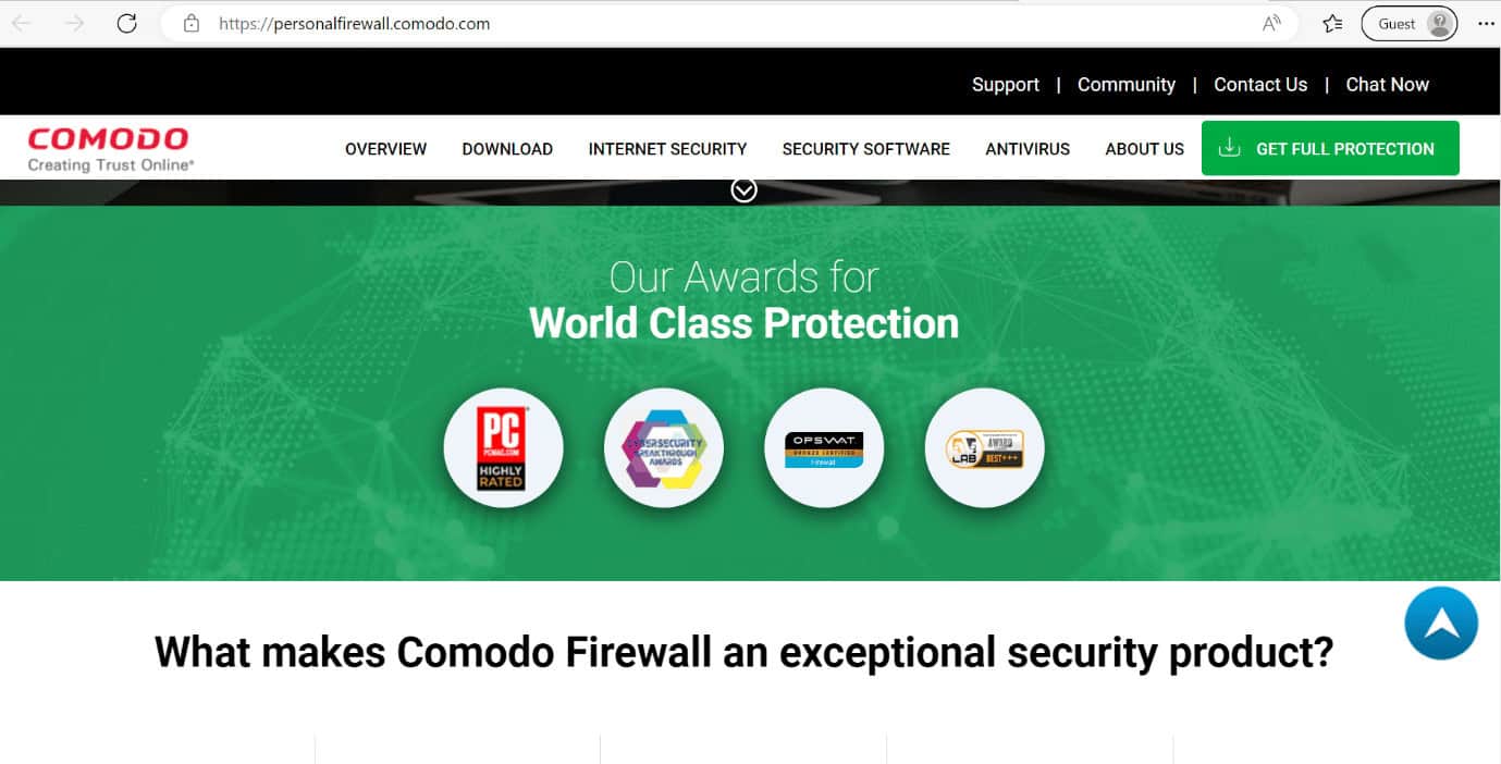 comodo web page