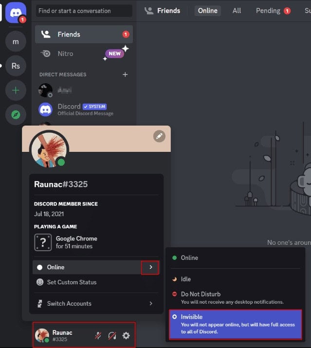 Default statuses available on Discord