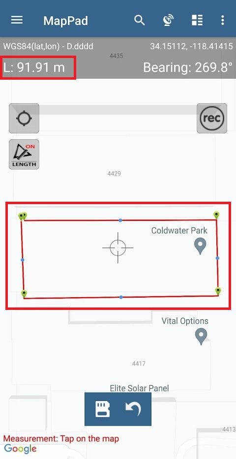 desired location - desired land coordinates - exact area measurement