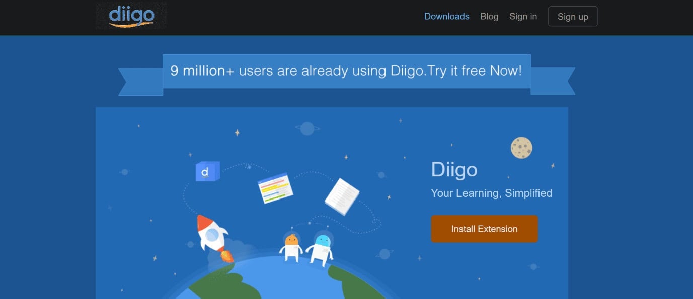 Diggo bookmarking app home page