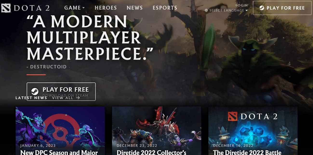 DOTA 2 webpage. 23 Best Live Service Games