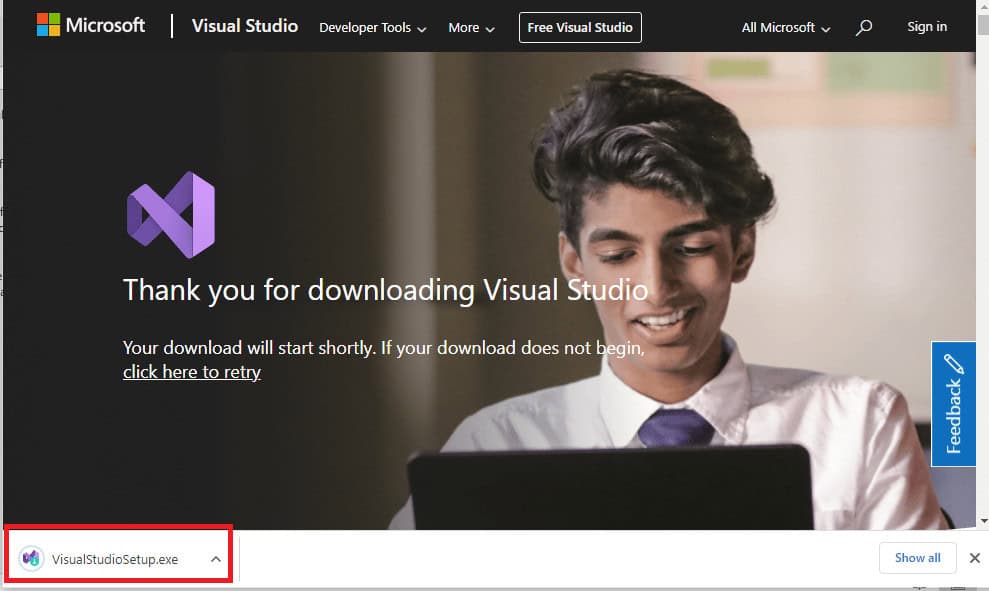 double click on the VisualStudioSetup exe file