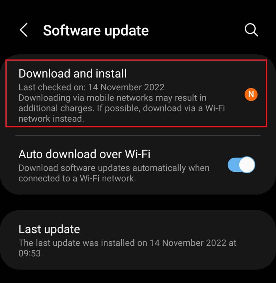 tap on the Download and install option