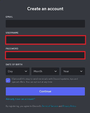 Enter a new USERNAME and PASSWORD in their respective field