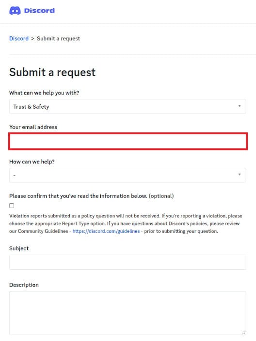 Enter the Email address under the Your email address section