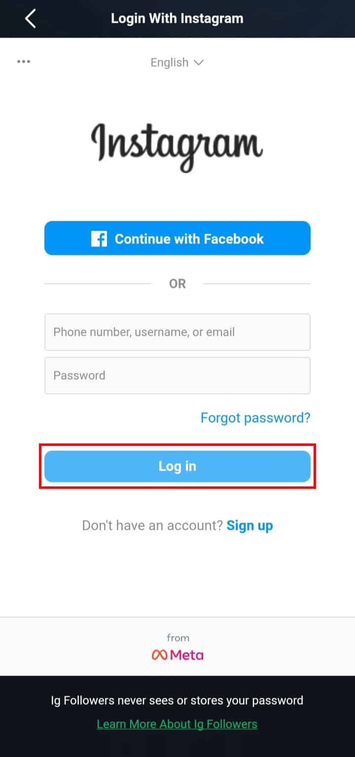 Enter your username and password then tap on the Log in button.