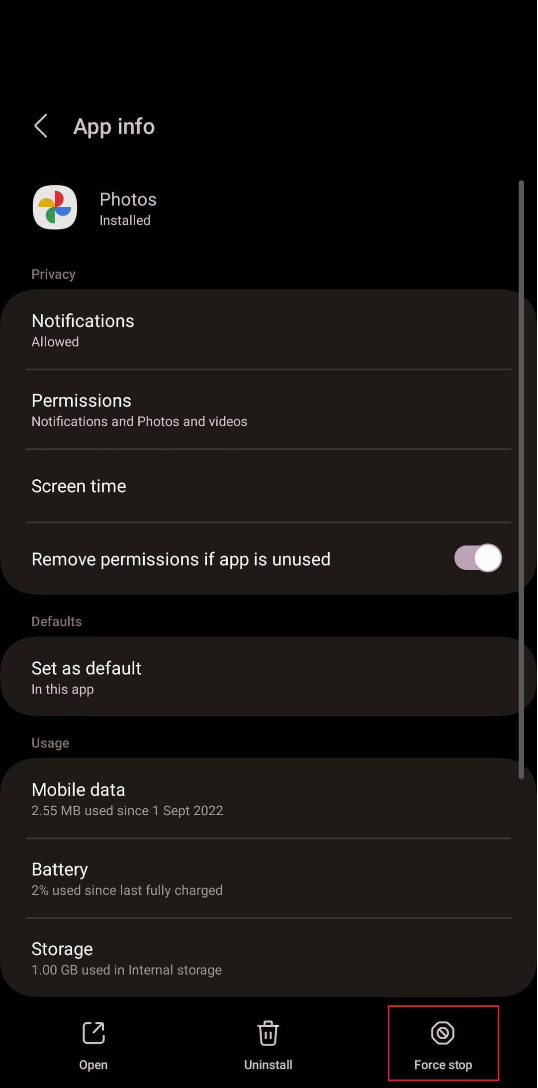 force stop option