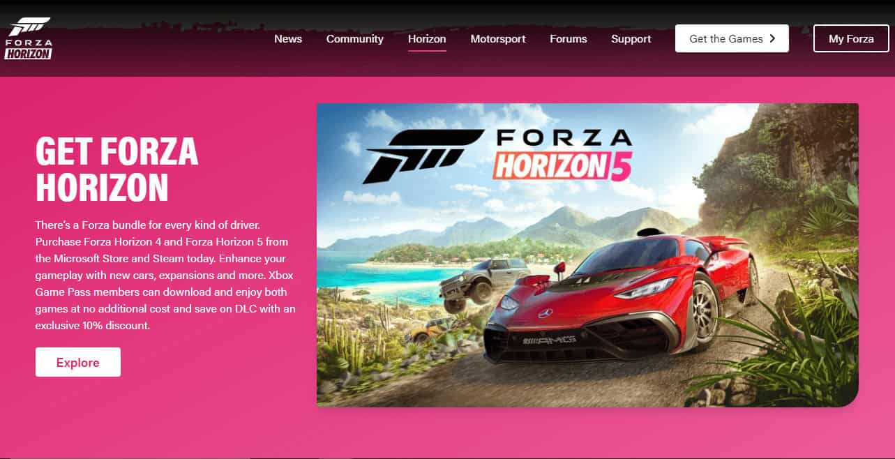 FORZA HORIZON 5 webpage