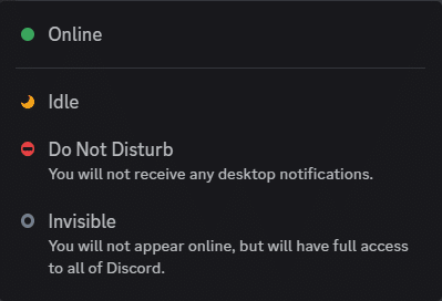 four main status of Discord