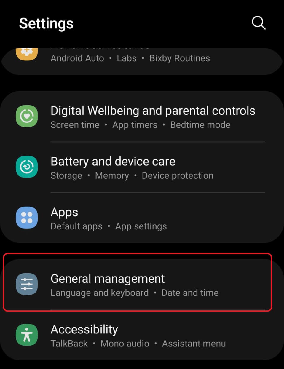 tap on General Management