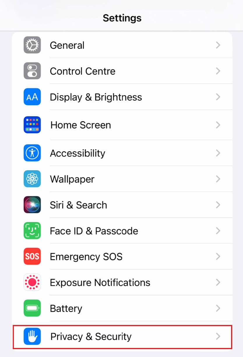 go to settings and Tap on Privacy & Security option | location not available iPhone iMessage