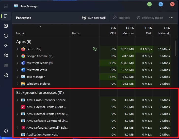Go to the Background Processes section