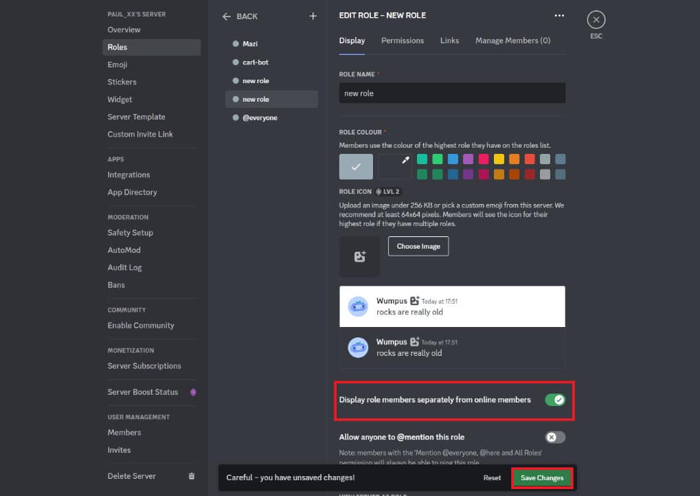 Go to the Display tab and enable the option for Display role members separately from online members