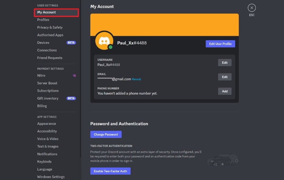 Go to the My Account option of the settings