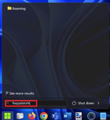 Go to the Windows search bar and type in %appdata%
