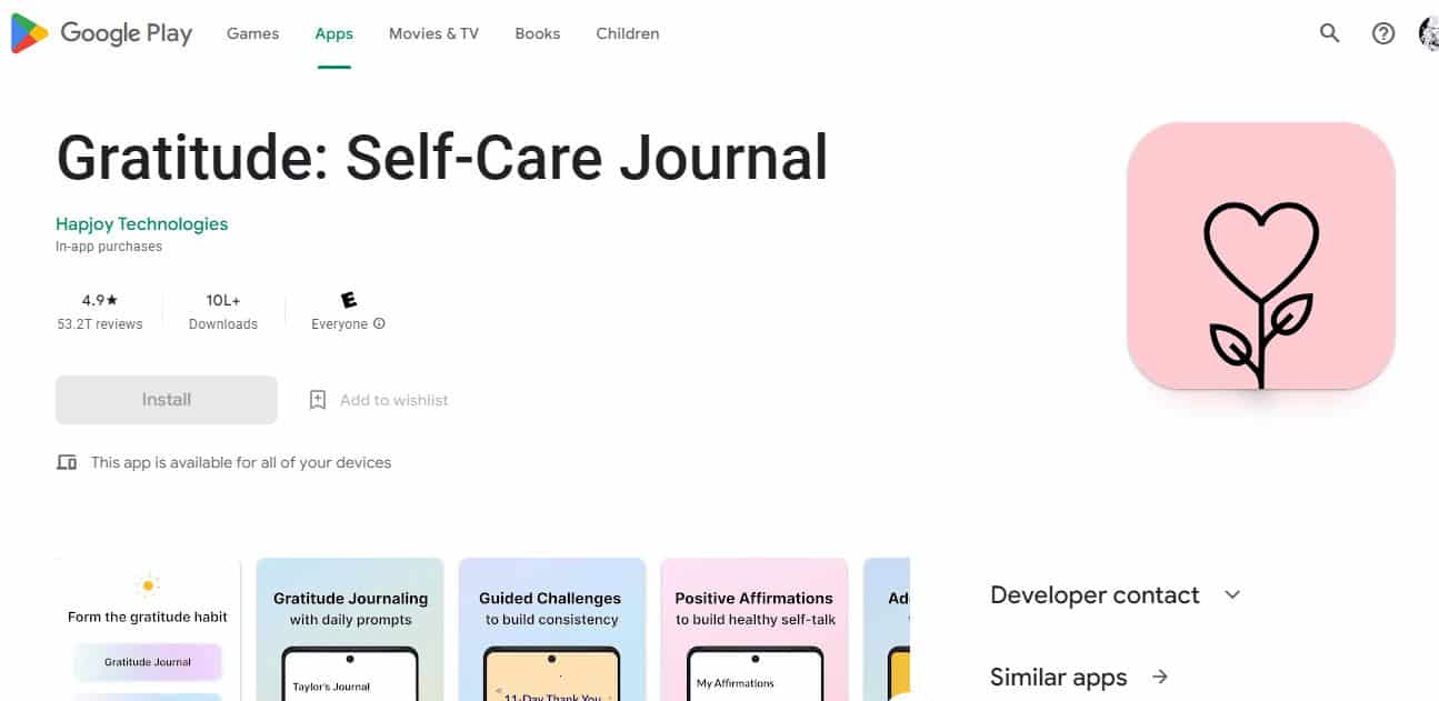 Gratitude: Self Care Journal on Google play