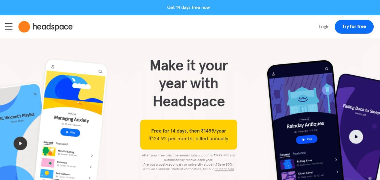 Headspace homepage