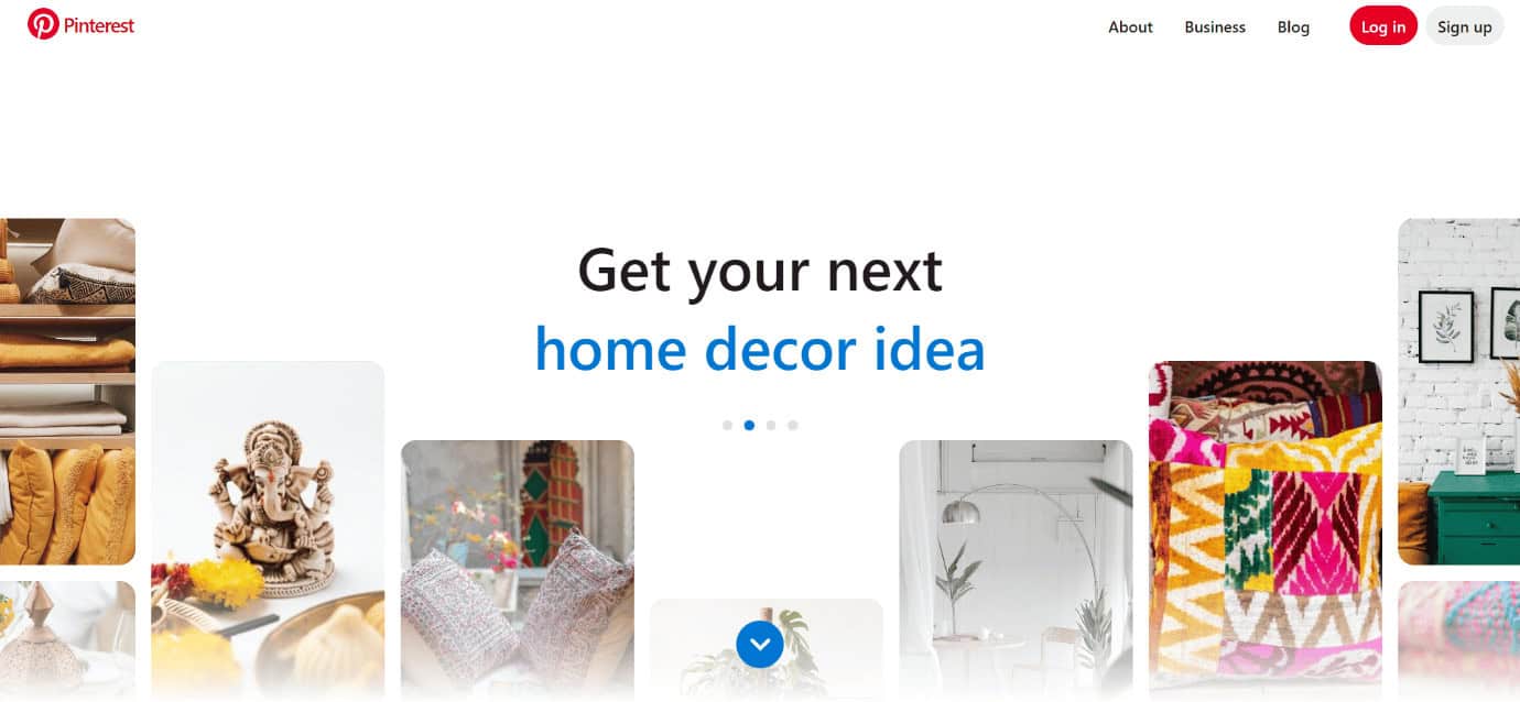 home page of Pinterest
