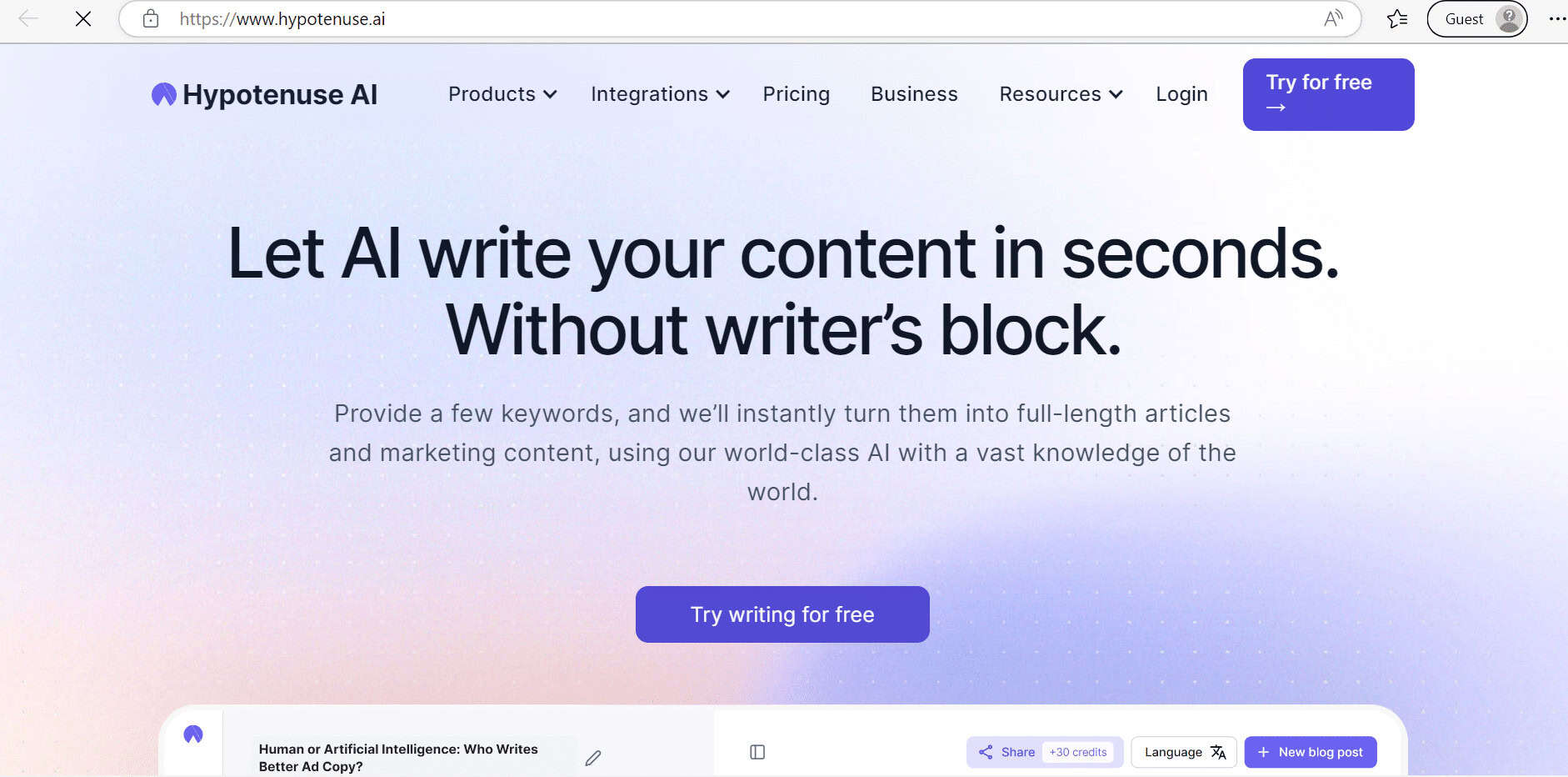 Hypotenuse AI. Top 23 Best Free AI Writing Tools