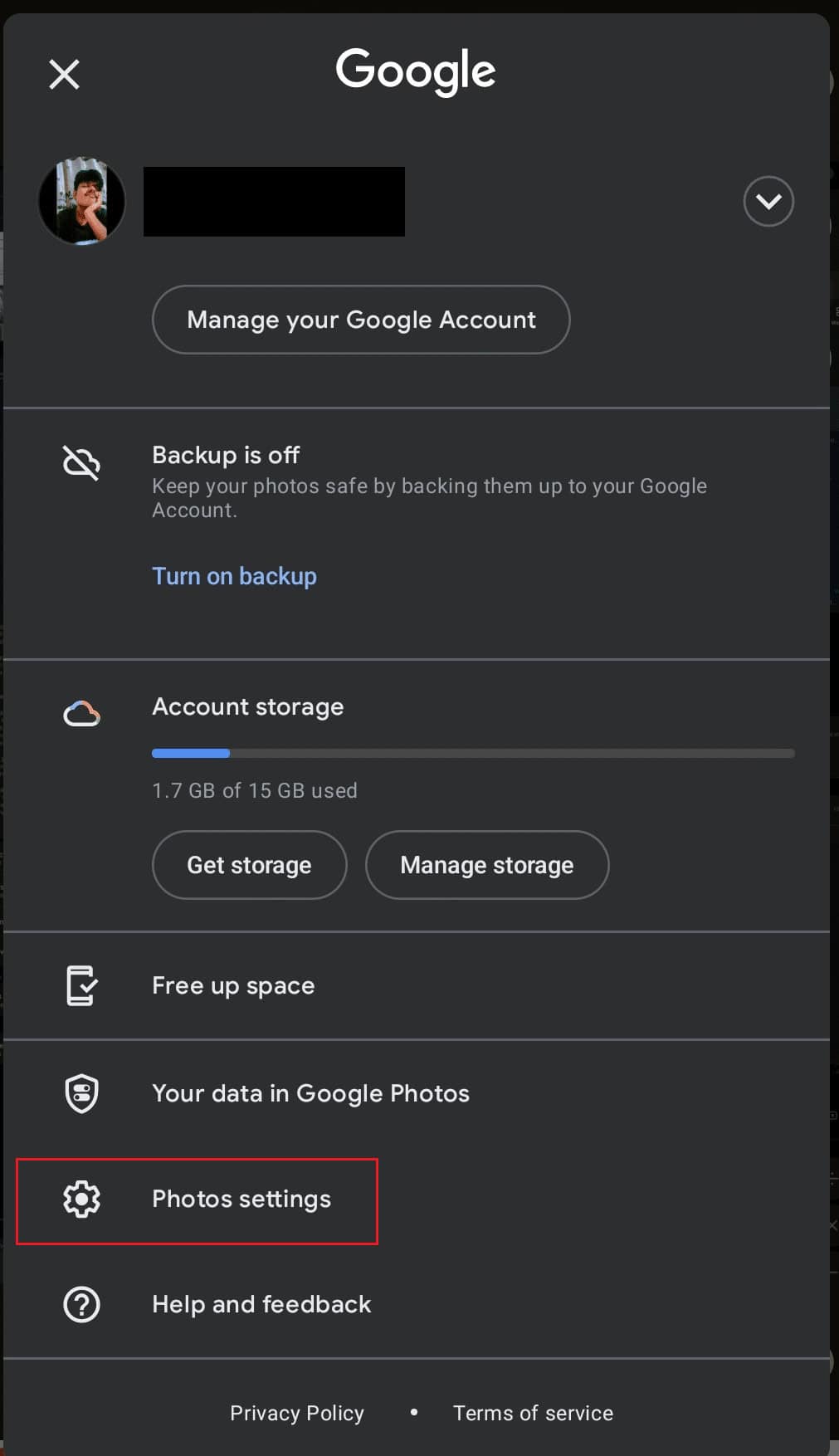 Tap on Photos settings