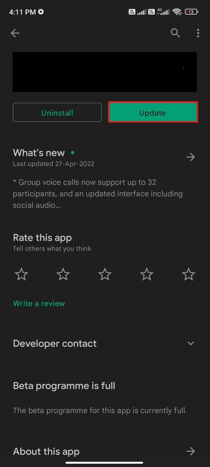 tap the Update option