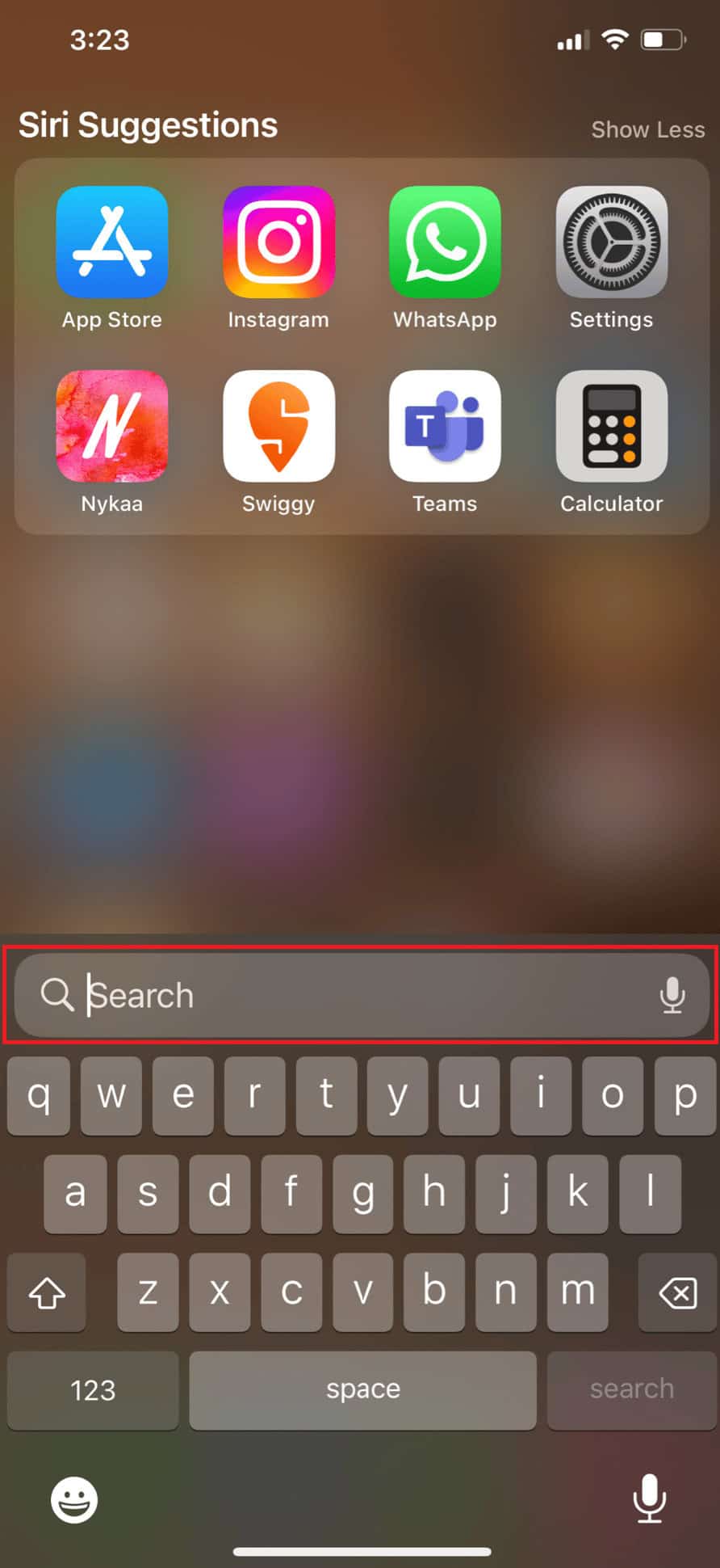 In the search field, type the name of the missing app | can’t find app on iPhone