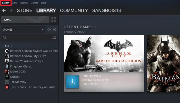 Launch Steam and click on Steam at the top