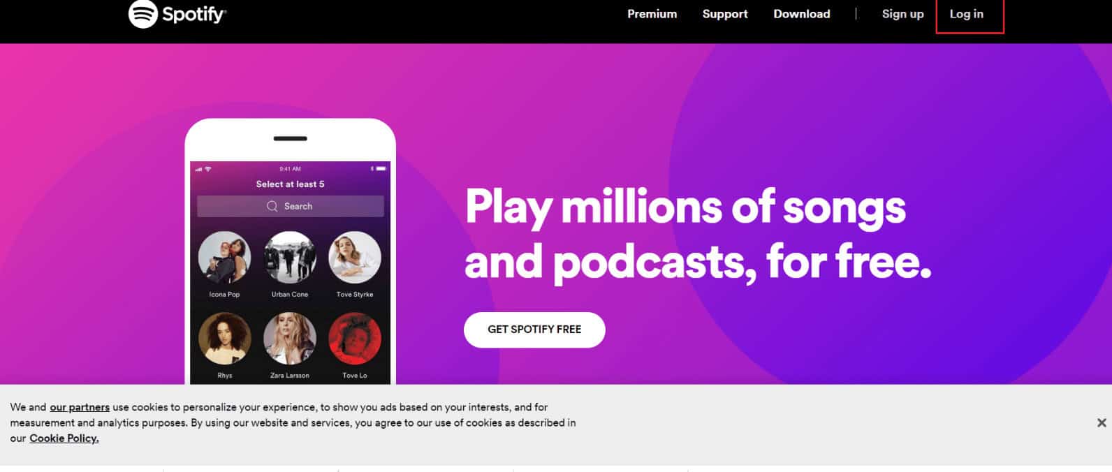 log in to your account on the Spotify website