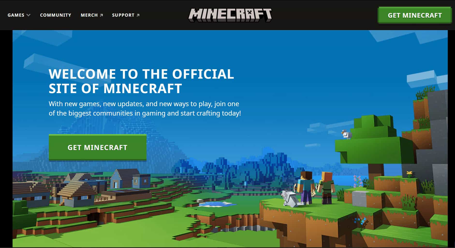 Minecraft home page. 24 Best Artificial Intelligence Games
