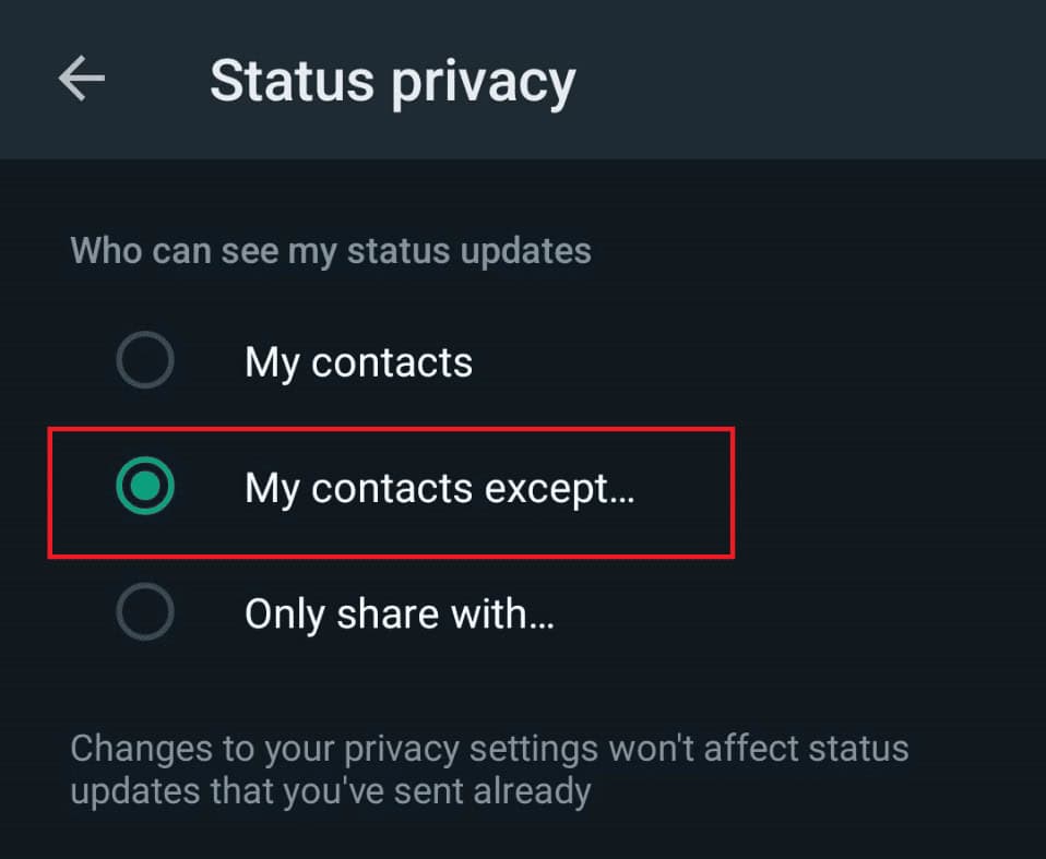 Choose my contacts except