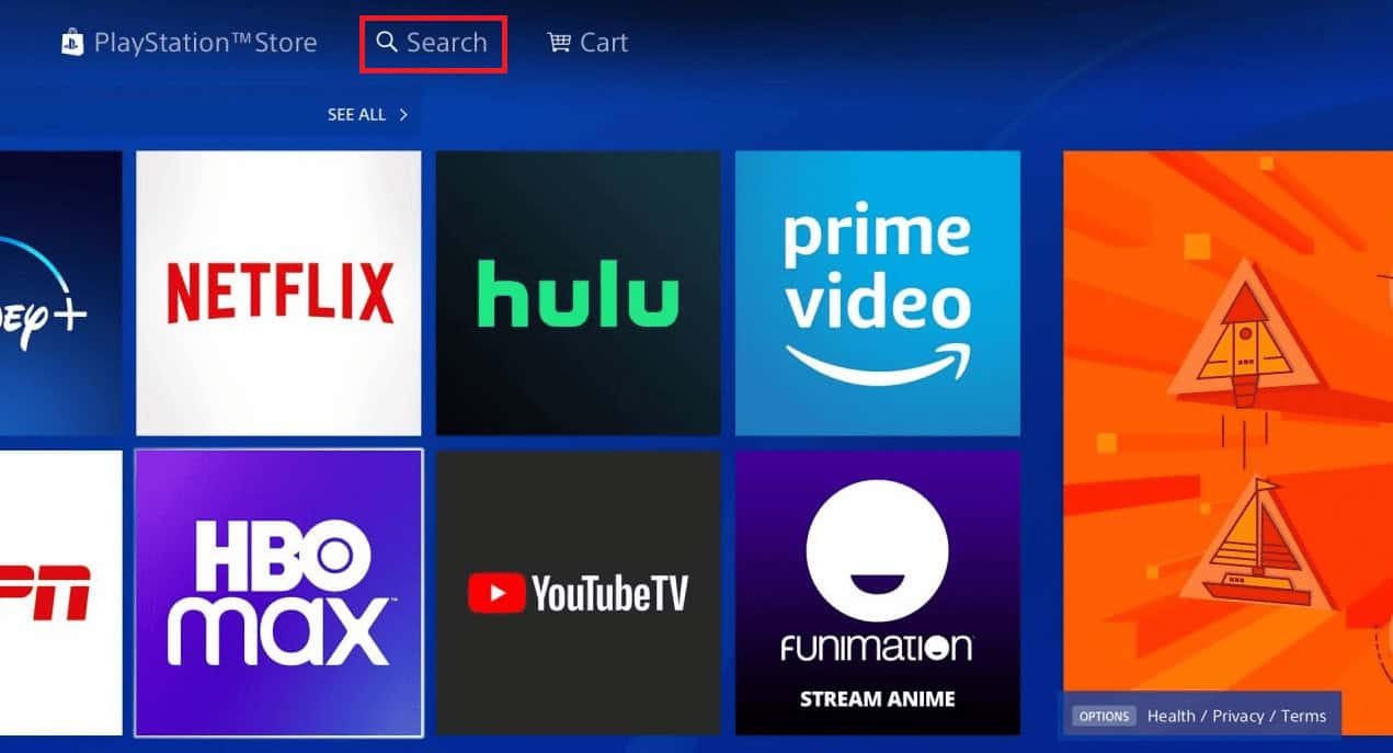 navigate to the PlayStation Store and select the Search option from the top